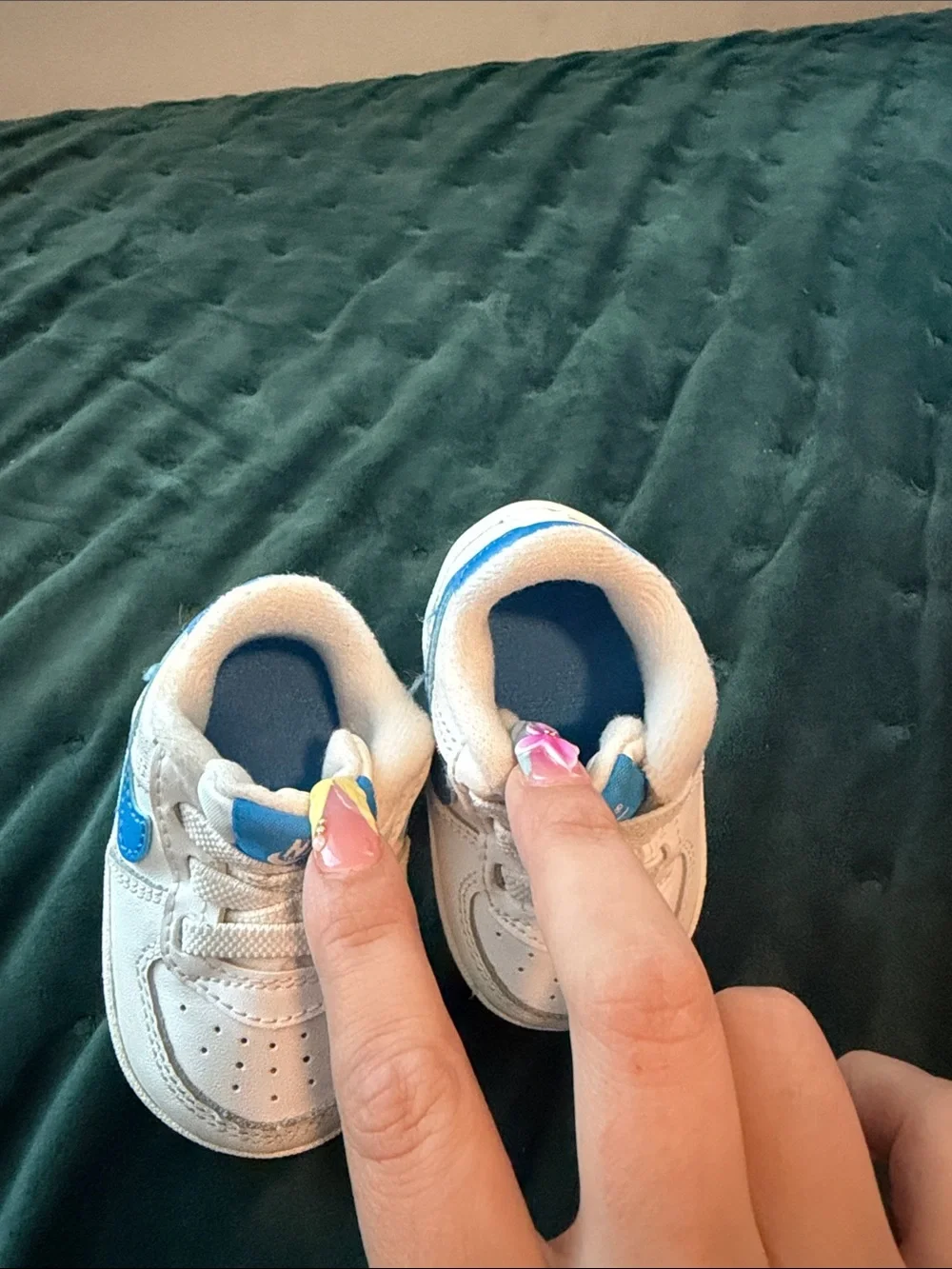 Nike Kids White Sneakers with Blue Logos